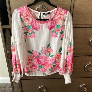 Vici Women's Blouse - Pink Floral on White